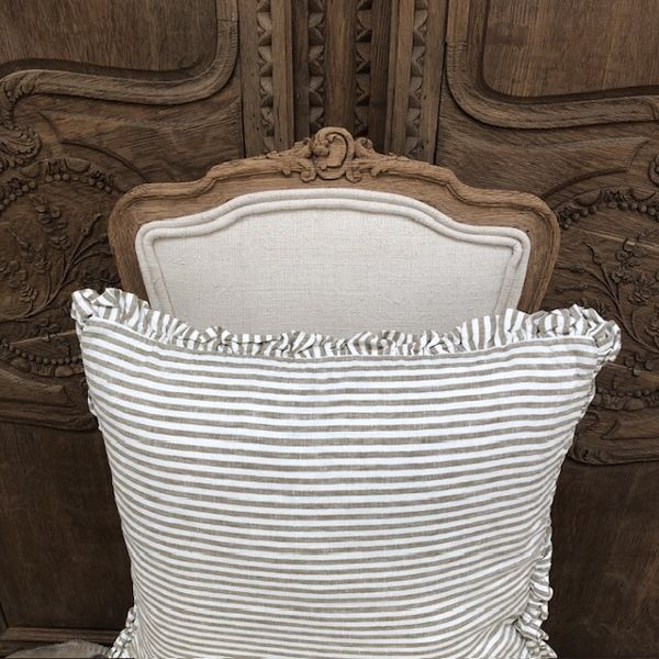 Olivia - Olive Green Frilled Linen Cushion