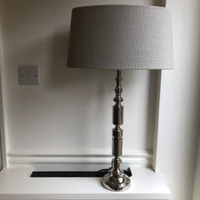 Load image into Gallery viewer, Elegant Nickel Lamp with Pale Grey Shade
